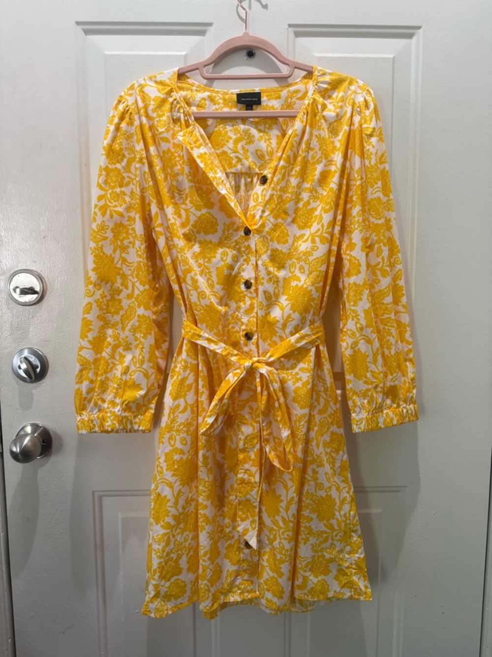 Who What Wear Yellow and White Floral Dress with Tie Waist